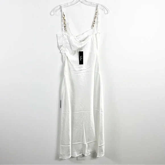 Lulus Blissful Memories White Satin Chain Strap Slip Midi Dress NWT Size Small - Picture 5 of 7